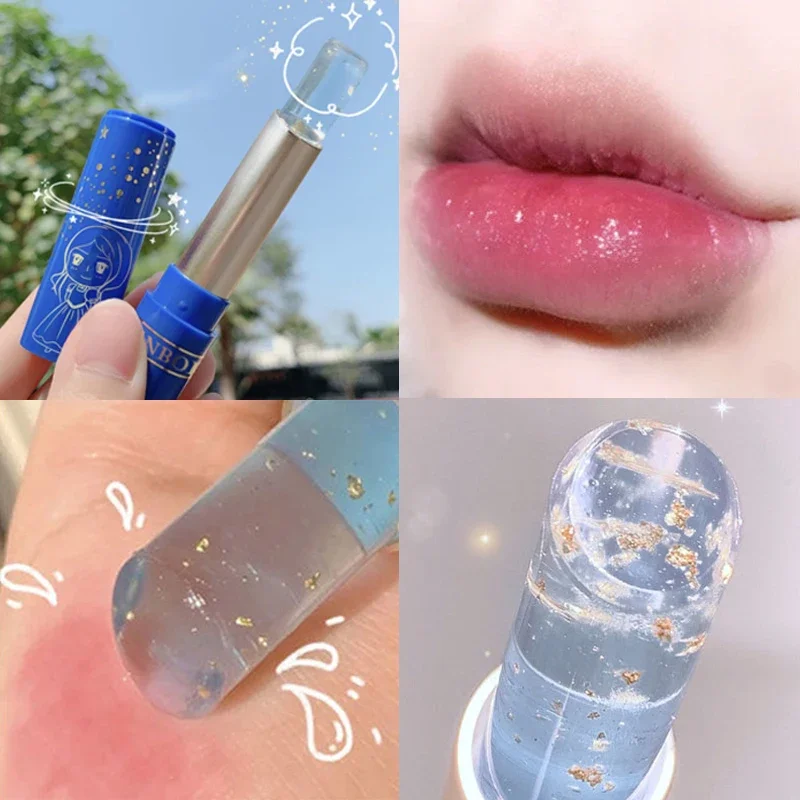 1 stücke Gold Folie Gelee Lip Balm Temperatur Ändern Farbe Pflegende Make-Up Lippenstift langlebige Feuchtigkeitscreme Lip Care Balsam