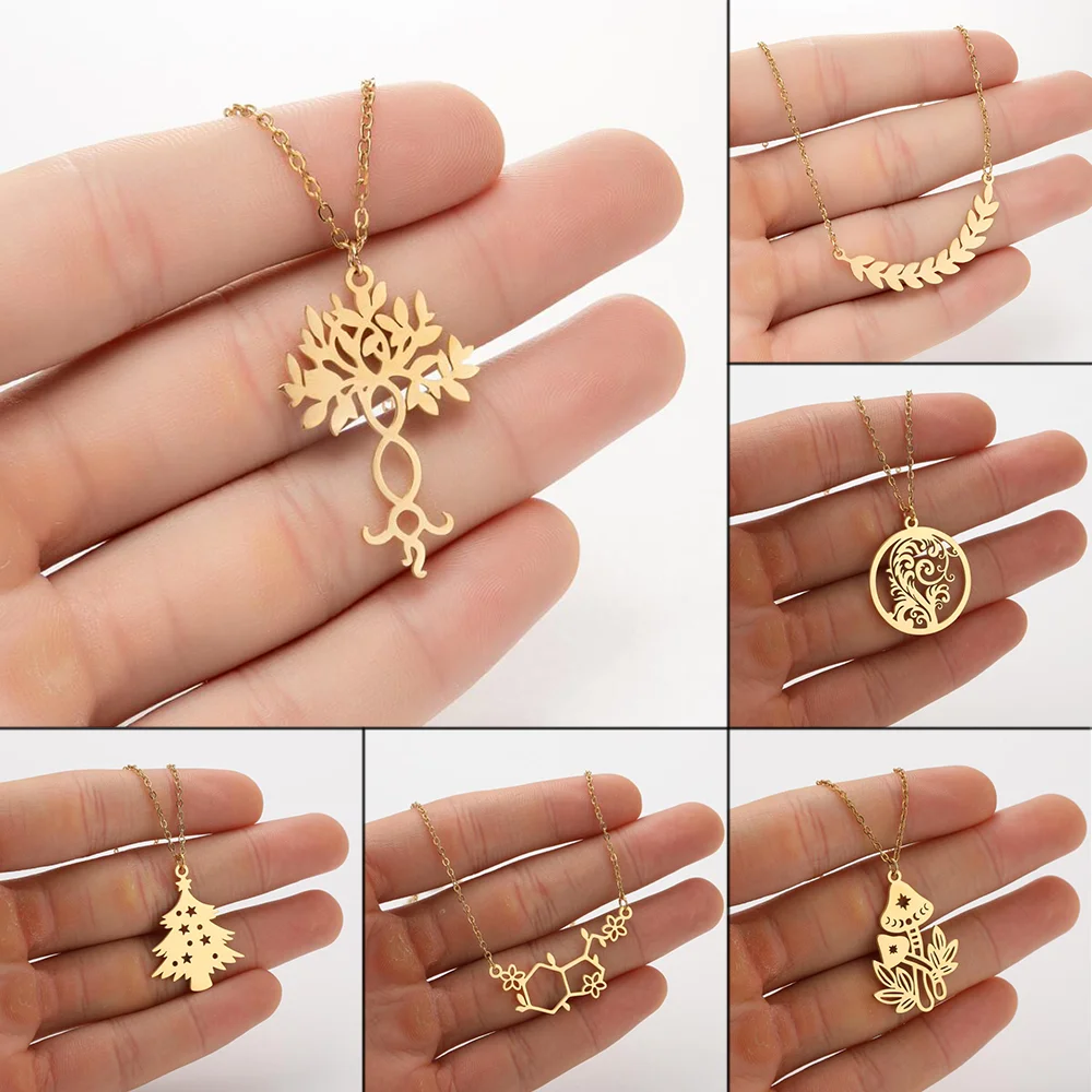 Retro Classic Tree of Life Pendant Necklace for Women Gold Color Stainless Steel Neck Chains Daily Jewelry Wedding Gift
