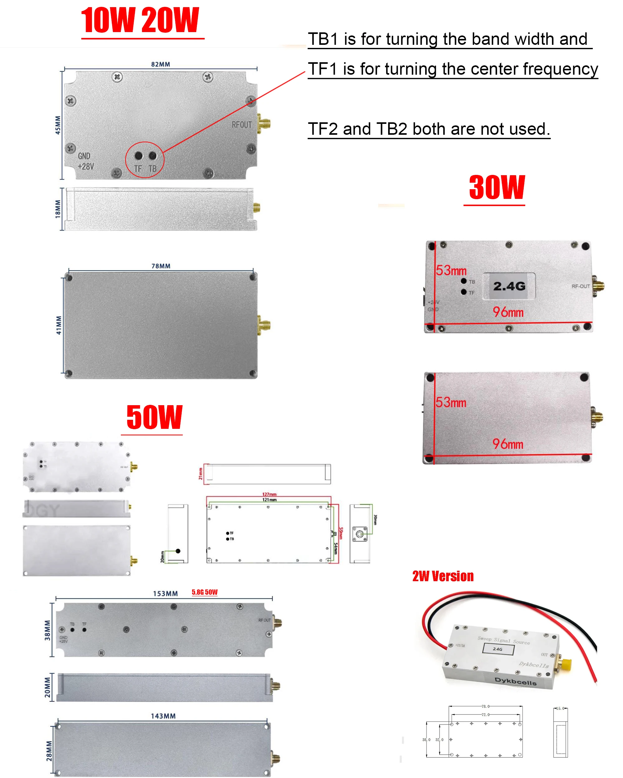 10W 20W 30W 50W 100W Anti-drone Module Low Altitude Defense 433M 700-800M 915M 1.2G 1.5G 2.4G 5.8G Signal RF POWER Amplifier