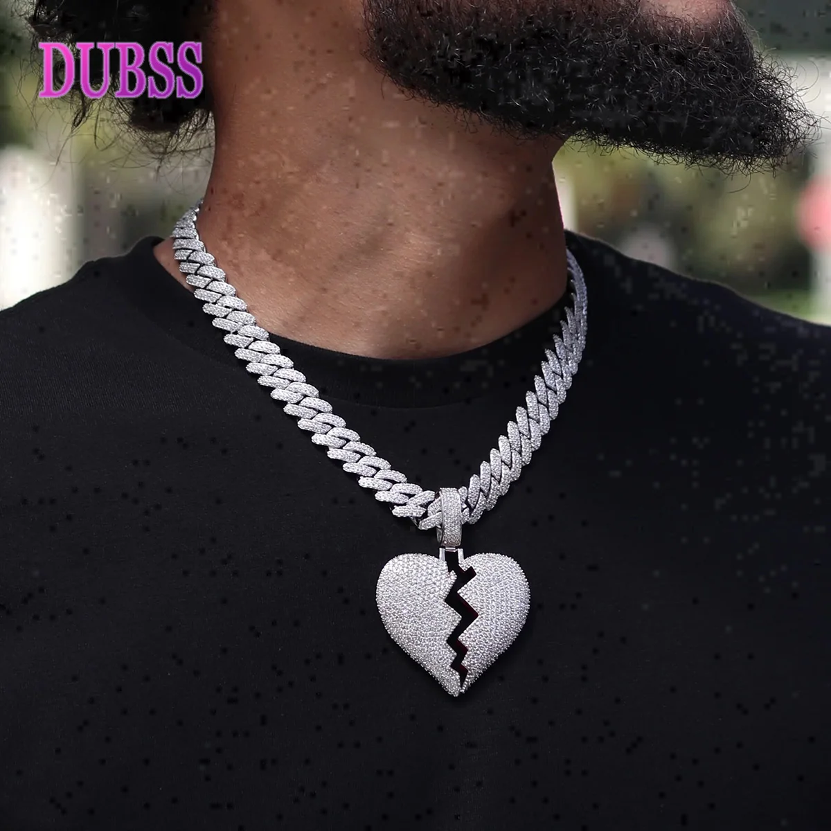 Dubss Broken Heart Necklace & Pendant Charms Chain for Men Real Gold Plated Hip Hop Jewelry