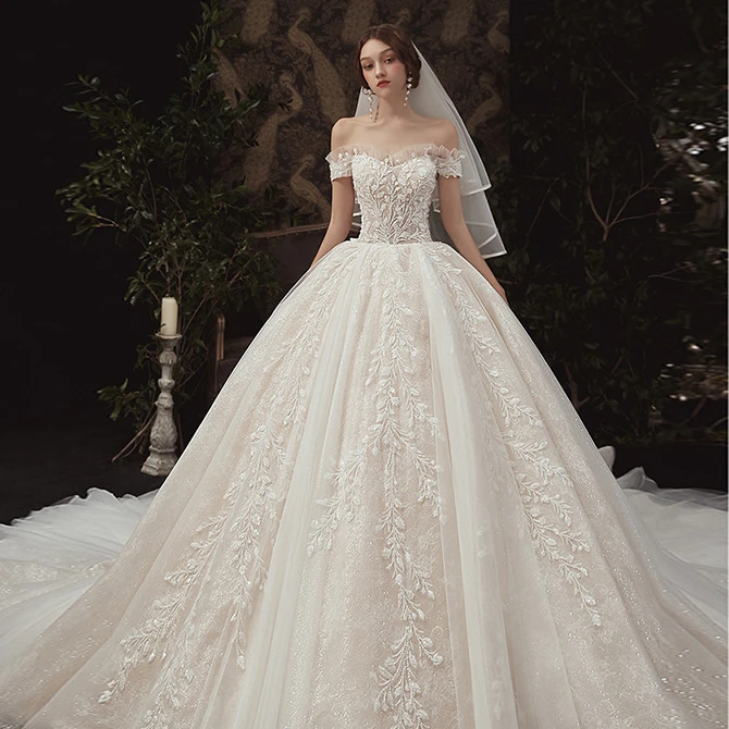 

Stunning Draped A-Line Wedding Gowns Vintage Beading Appliques Princess Wedding Dresses Gorgeous Sequined Pleat Evening Gown