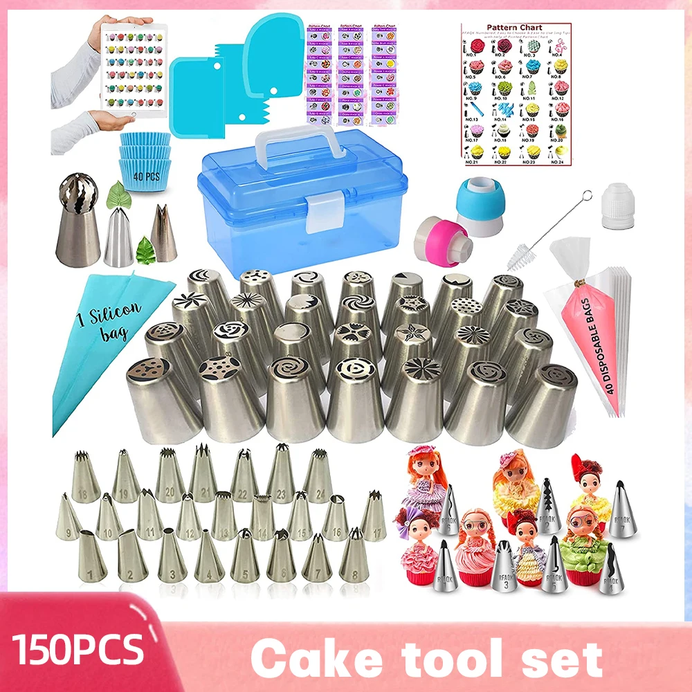 

150/169PCS Stainless Steel Pastry Nozzle Icing Silicone Piping Bags Cake Decorating Tools Russian Piping Nozzles Set Cupcake