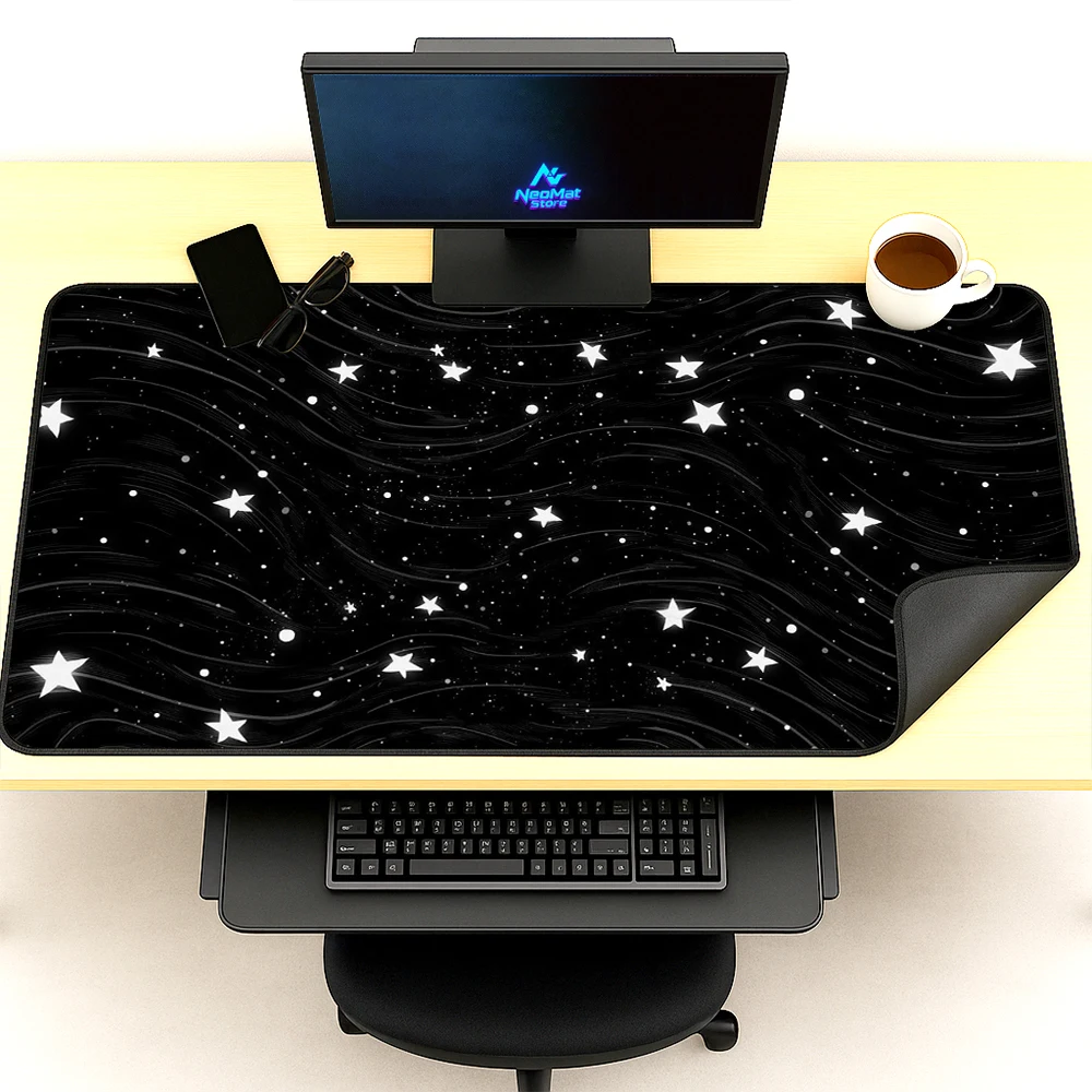 Starry Mouse Pad Large Mousepad Playmat Black White Cosmic Desk Mat 140x60 Nonslip Smooth XXXL Pad Deskmat Setup Gaming Room