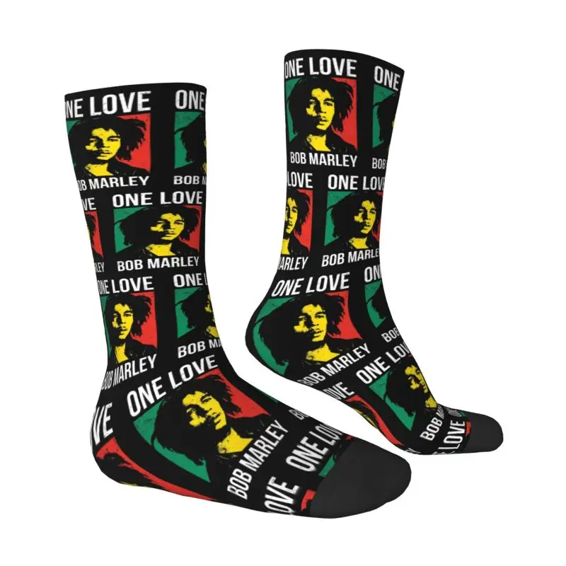 Fashion Men's Jamaican Reggae Bob Marley Dress Socks Unisex Warm Breathbale 3D Printed Rock Music Crew Socks