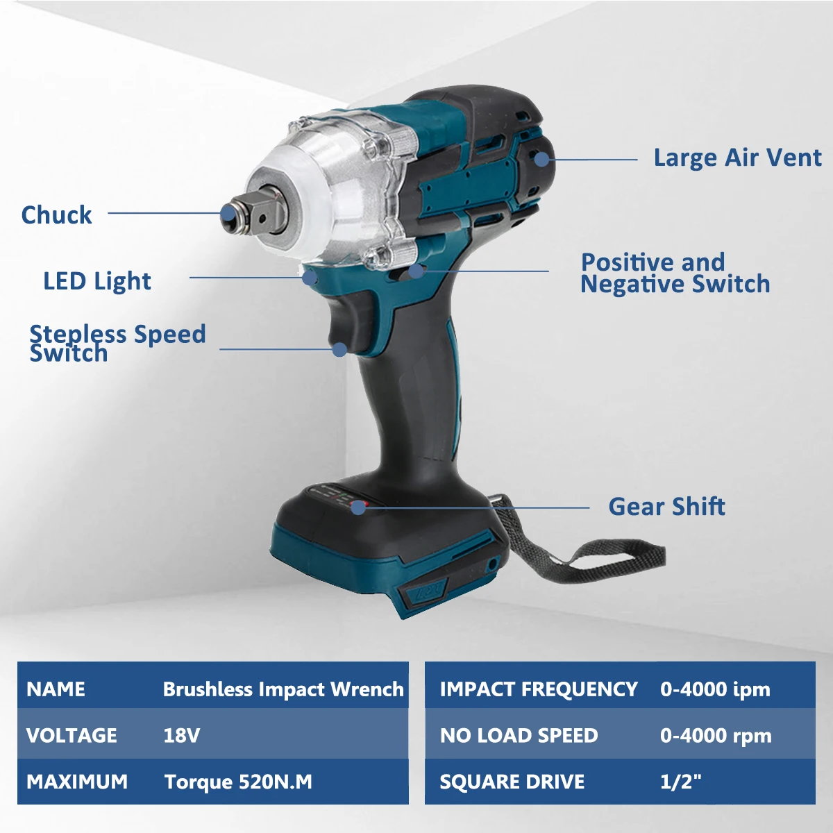 18V Electric Wrench Brushless Dual/Single Impact Power Tools Drill Driver Cordless Screwdriver for Makita Battery(NO Include)