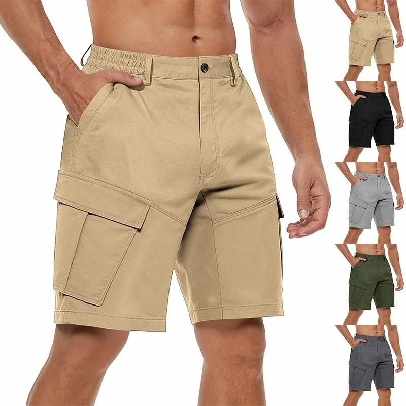 European American Multi Pocket Cargo Shorts Men Summer New Fashion Beach Five Points Loose Casual Outdoor Daily Wear Knee Length