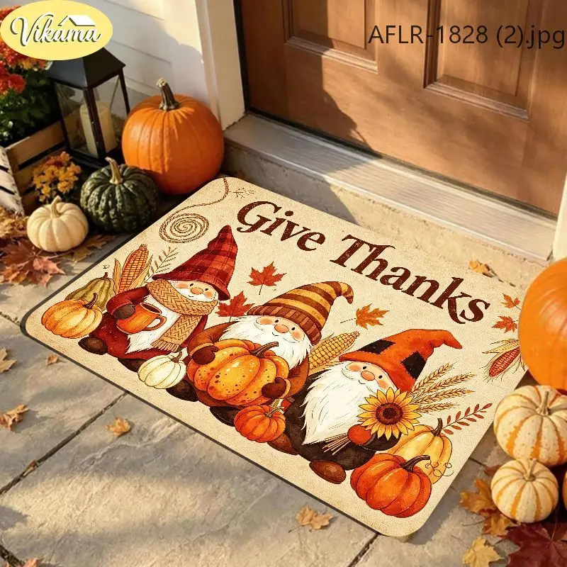 VIKAMA Fall Thanksgiving Door Mat Gnome Pumpkin Maple Leaf Wheat Give Thanks Welcome Rug Entryway 2027 Christmas Home Decor