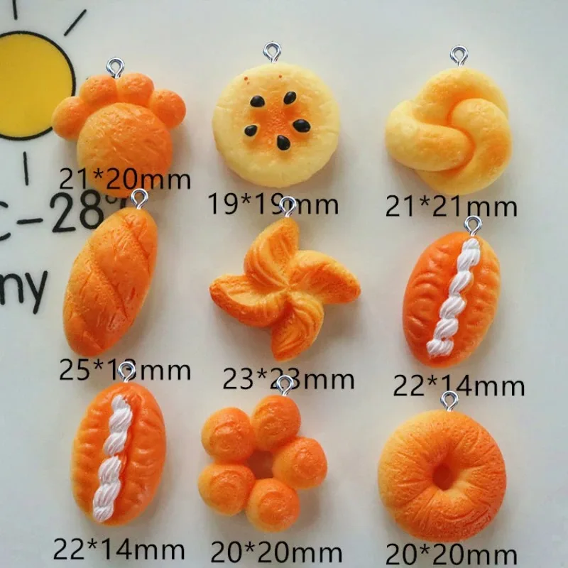 10Pcs Tiny Cute Bread Resin Pendants Mini Food Charms DIY Earrings Necklaces Bracelets Craft Supplies Dollhouse Decor Accessorie
