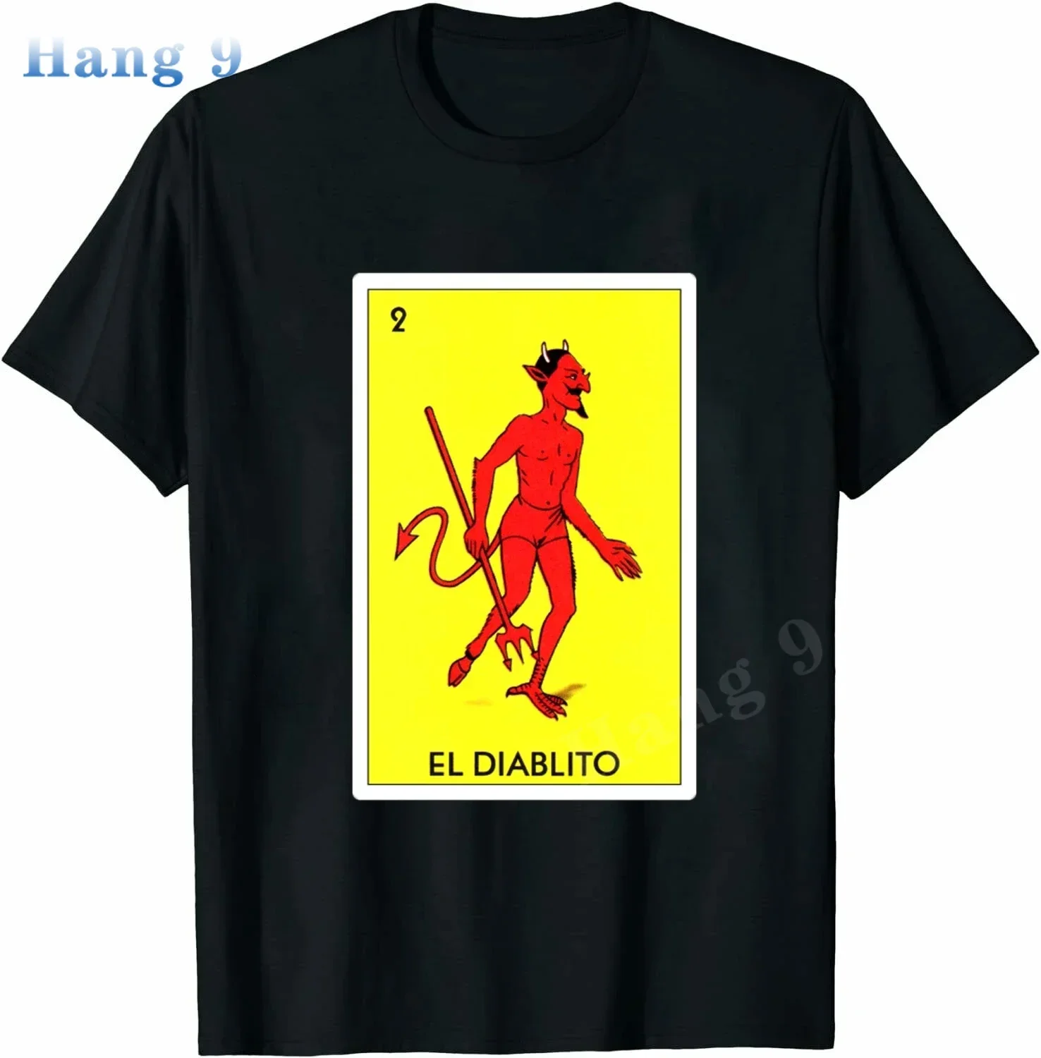 EL DIABLITO Loteria Card Mexican Bingo GraphicT-Shirt Novelty Funny Family Tee Black Oversized Short Sleeve for Men Women