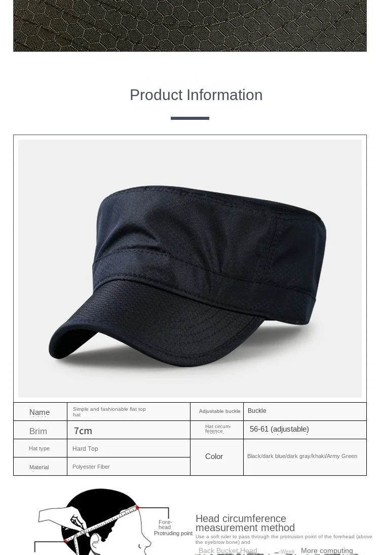 Atmungsaktive Mesh-Kappen für Männer und Frauen, Kadettenmütze, Flacher Schirm für Große Köpfe Schnell Trocknende Mütze Übergröße 56-59cm, 60-65cm – Detail 2
