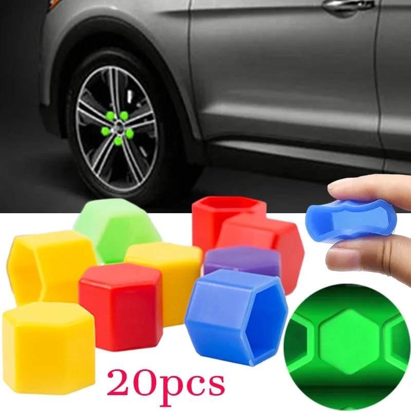 

20Pcs Luminous Car Wheel Nuts Cap Protection Cover 17mm/19mm/21mm Silicone Auto Tyre Hub Anti Rust Caps Car Tire Screw Nut Caps