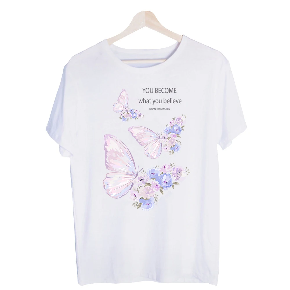 Women's Butterfly and Floral Graphic Tee, Short Sleeve Crew Neck T-Shirt for Casual Daily Wear and Summer Outfits