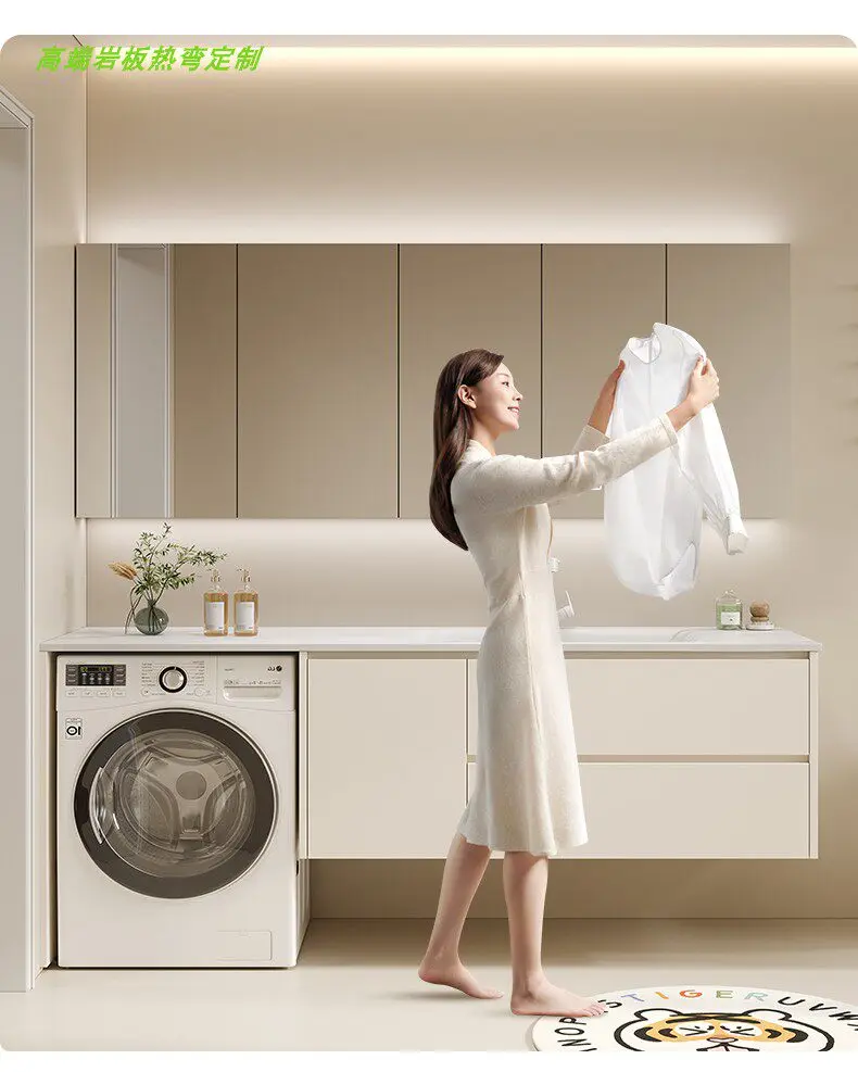 

Rock slab hot bending integrated bathroom laundry cabinet, balcony washbasin bathroom hand washstand combination