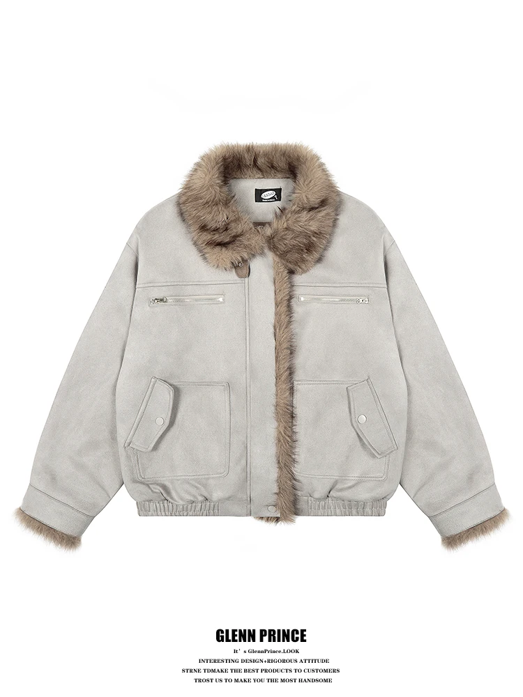 

Мужская утепленная замшевая куртка GPstudio American High Street с меховым воротником, повседневная молодежная модная мотоциклетная одежда