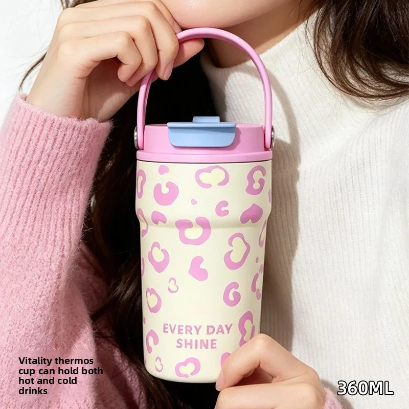 New ceramic inner-container double-drink coffee cup, leopard-patterned water cup, portable hand-held insulated cup