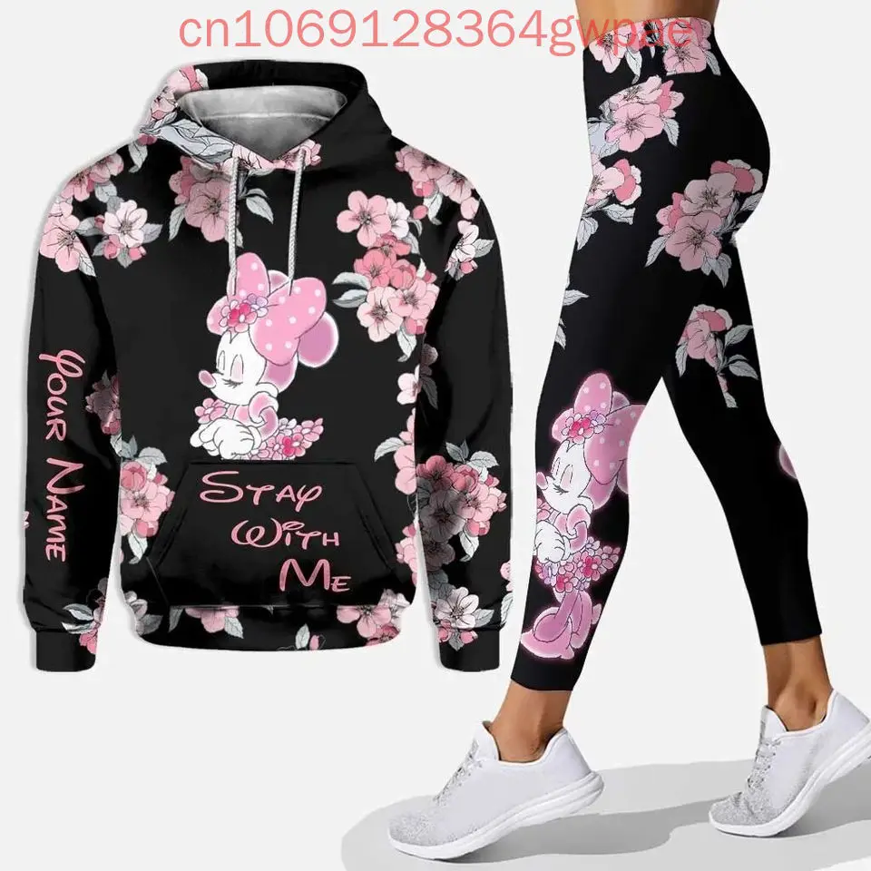 Disney Mickey Minnie Hoodie and Leggings Set Women's Casual Sportswear Set Disney Hoodie Yoga Pants Leggings Fashion Outfit