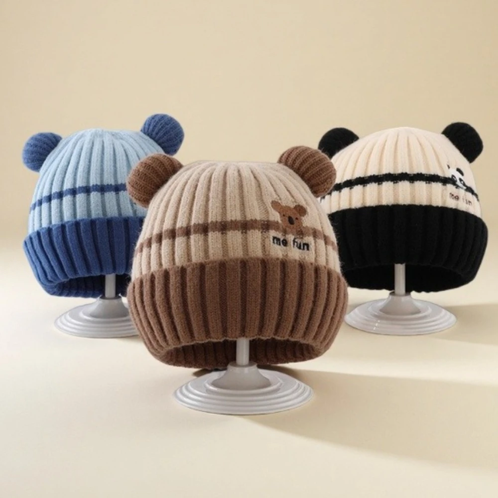 

MINISO вязаная шапка с медведем в корейском стиле, детские теплые наушники, ветрозащитная и морозостойкая зимняя шапка, детская шерстяная шапка