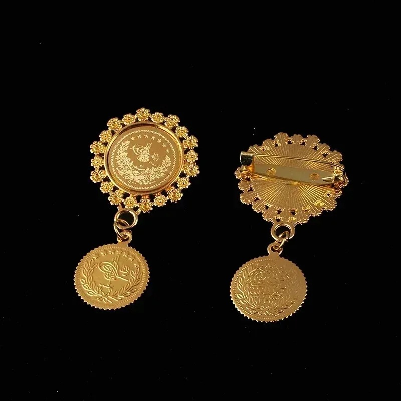 New Ladies Brooch Omani Kurdish Coin Gold Plated Pendant Wedding Jewelry Bridal Brooch Accessories Cute Fashion