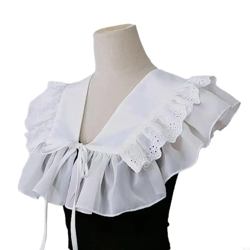 W0YA Lace Ruffled Shawl Collar Elegant Sweet False Collar Detachable for Lady Delicate Flouncing Collar Ruffled Lace