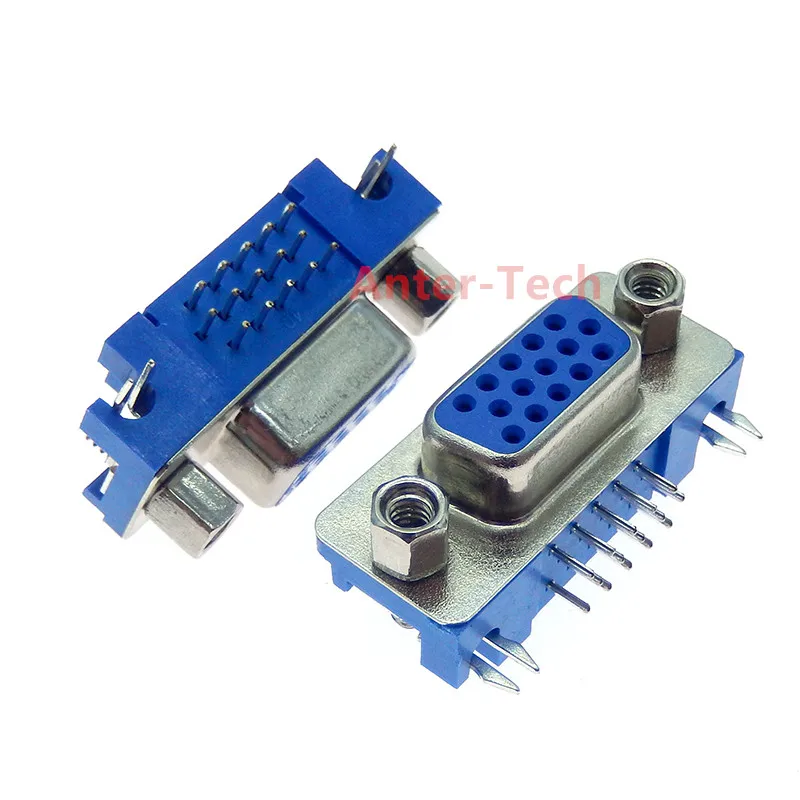 DB15 DR15 FEMALE PCB Mount CONNECTOR RIGHT ANGLE D-Sub 3Rows Blue Parallel Port CONNECTORS 15pin 15 pin VGA socket Adapter