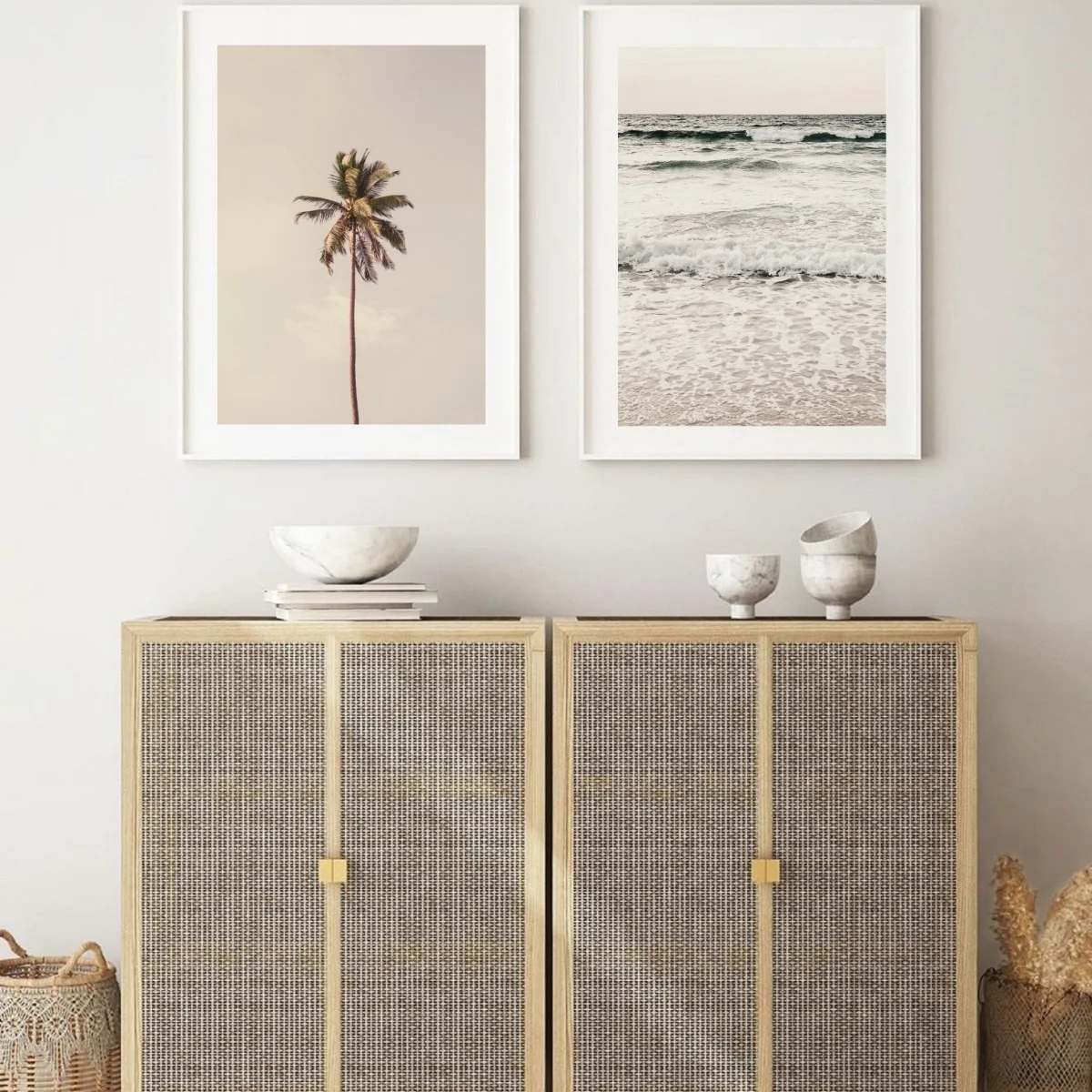 2pcs/set Boho Palm Tree Beach Canvas Prints Poster Modern Neutral Tropical Coast Photography Art Print Bedroom Home Decor Poster