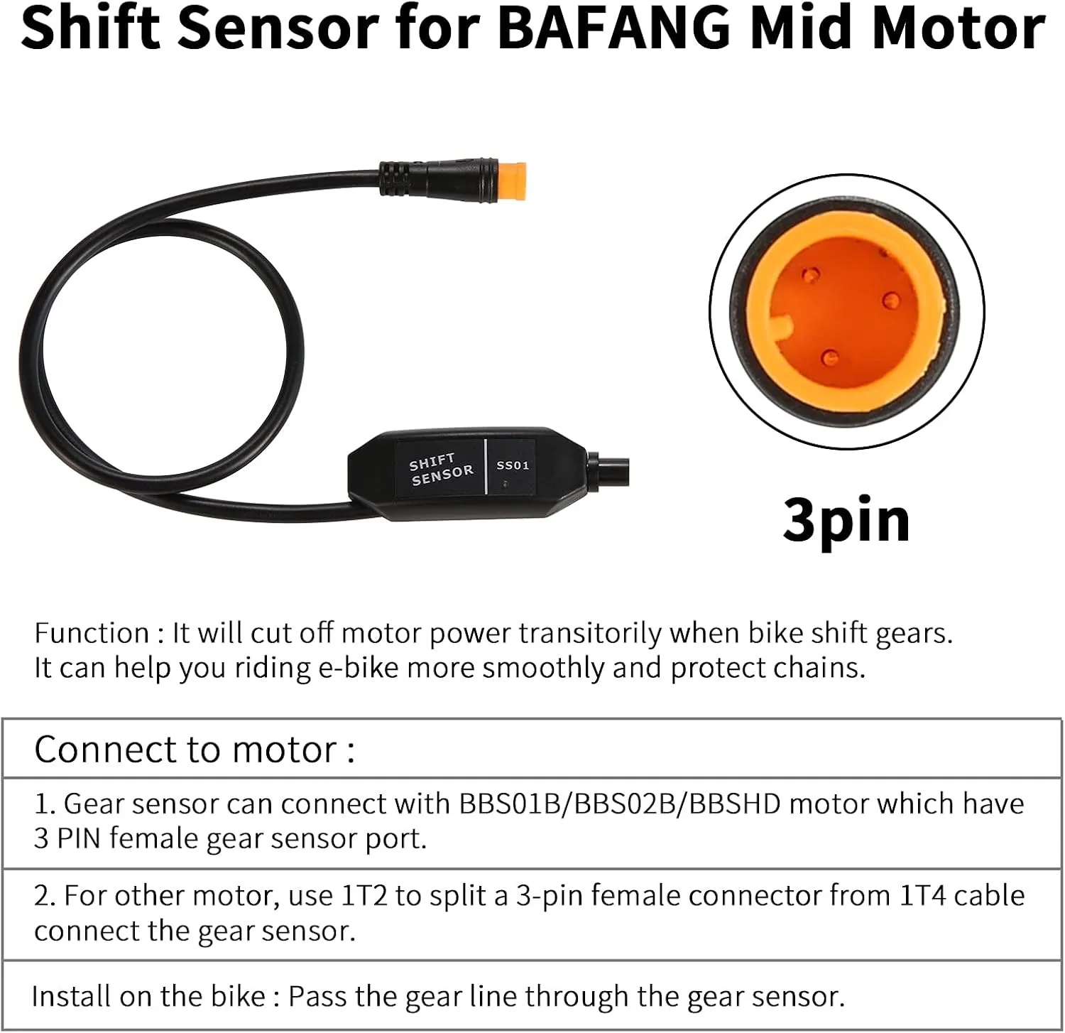 BAFANG Mid Drive Gear Sensor Shift Sensor for BBS BBSHD Motor Conversion eBike Accessory Extend Three Pin 1T2 Waterproof Cable