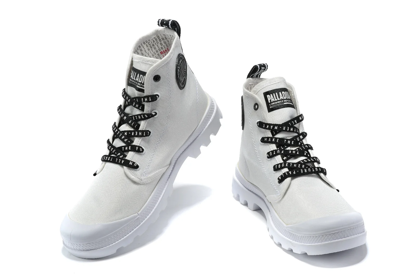 Original New PALLADIUM Men Women High Top Classic Canvas Shoes Letter Webbing Hiking Shoes White Boots Outdoor Shoes Eur35-45