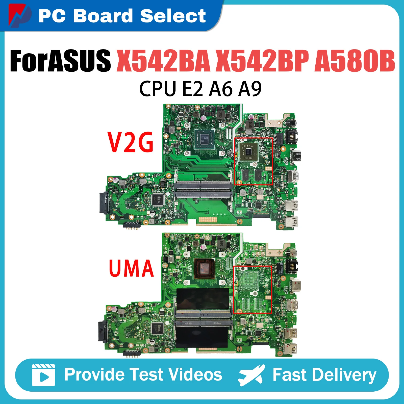 

X542BP Laptop Motherboard E2-9000 A9-9420 for ASUS X542B A580B K580B X542BA Notebook Mainboard