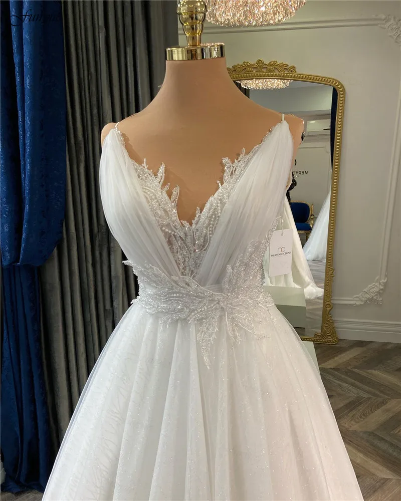 Funyue Fairy Princess Wedding Gown For Bride 2026 Beading Flowers Glitter Sequins Wedding Dress Long A-Line Ivory Bridal Dresses