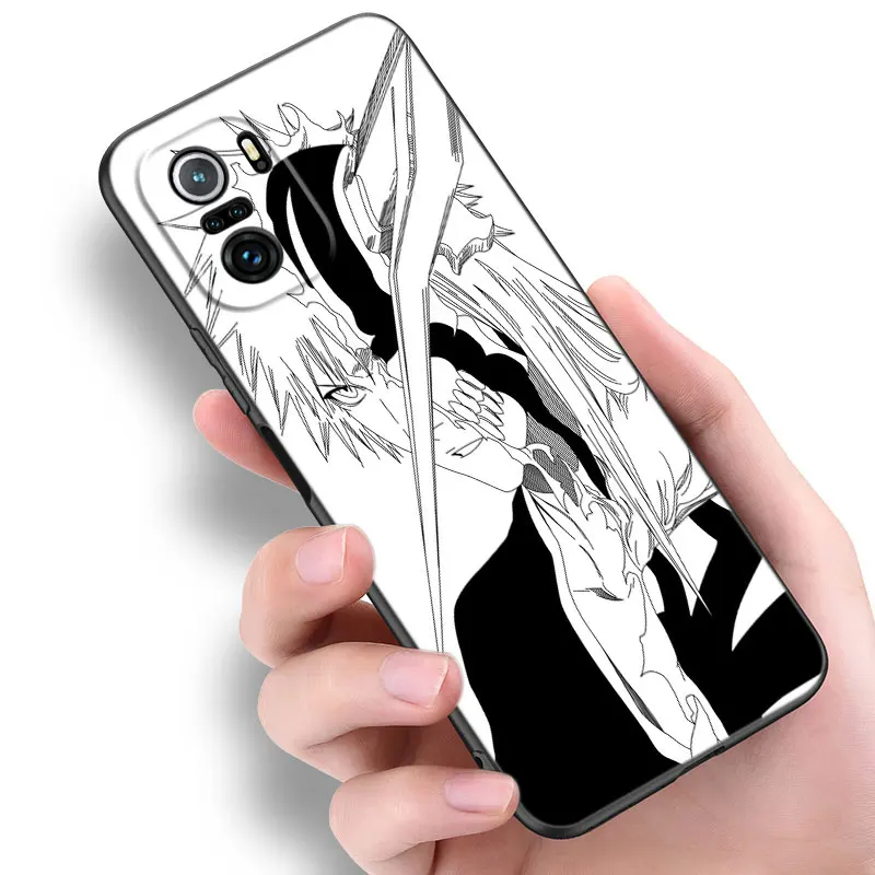 Black White Anime Bleach Phone Case For Xiaomi POCO X3 X4 NFC F5 M2 M3 M4 M6 X5 Pro F3 F4 GT 5G C31 C55 M5S Black Silicone Cover