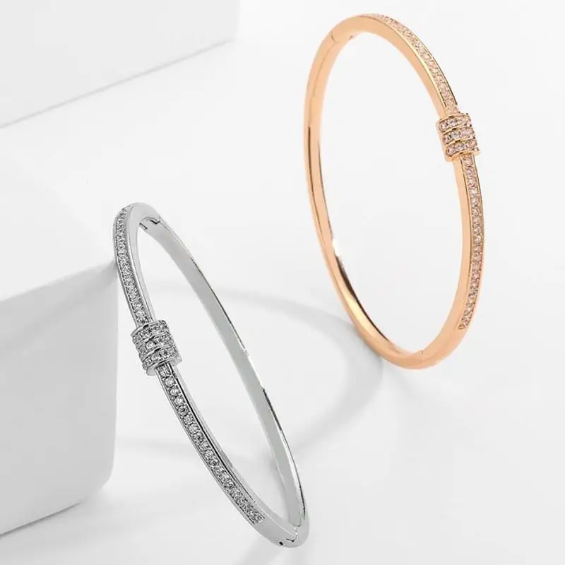 RAKOL Fashion Micro Pave Cubic Zirconia Bangles for Women Korea New Bridal Bracelets Wedding Dress Jewelry Accessories