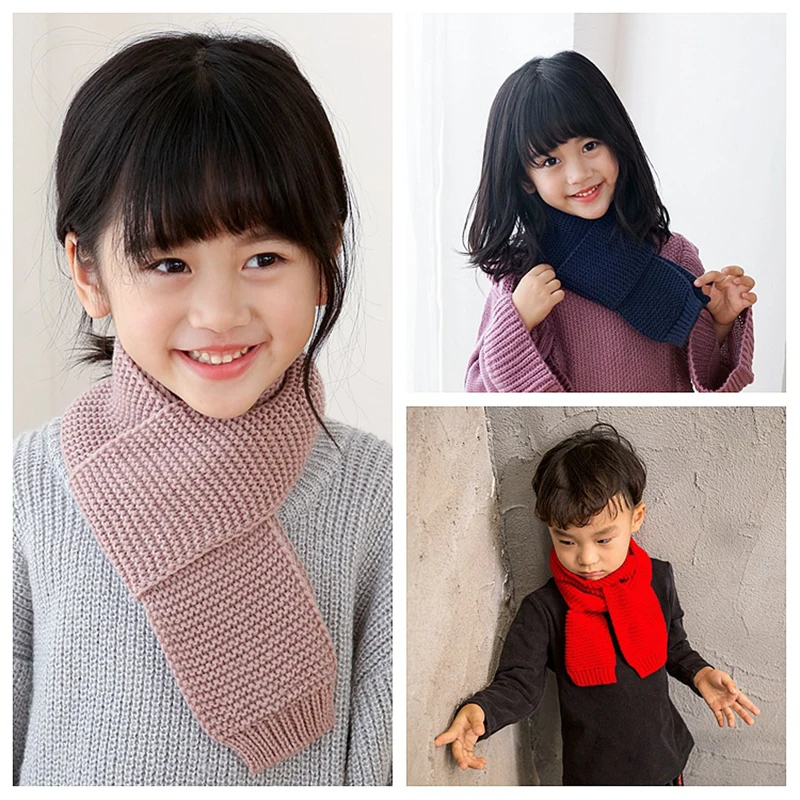 Children Scarf Winter Baby Solid Knitted Scarves Warm Neckerchief For Kids Girls Boys Soft Knitting Scarf New Korean Style