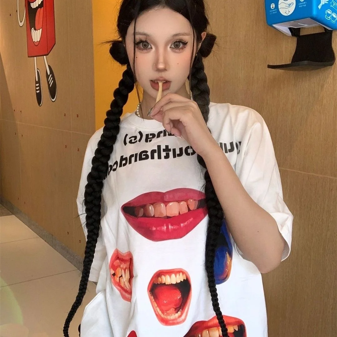 

American retro rock punk women's short sleeved t-shirt summer Y2K millennium style Harajuku spicy girl trendy women's top