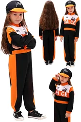 Racer Cosplay Kids Girls Boys Role Play Hat Jumpsuit Racing Clothing Fancy Dress Up Party Costume Child Outfits