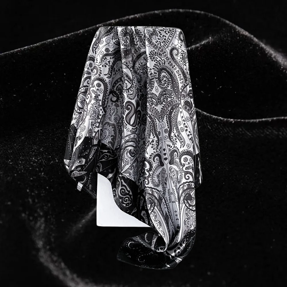 90cm Paisley Print Satin Square Scarf Elegant Retro Headscarf Women Artistic Accessory Beige Orange Paisley Satin Scarf