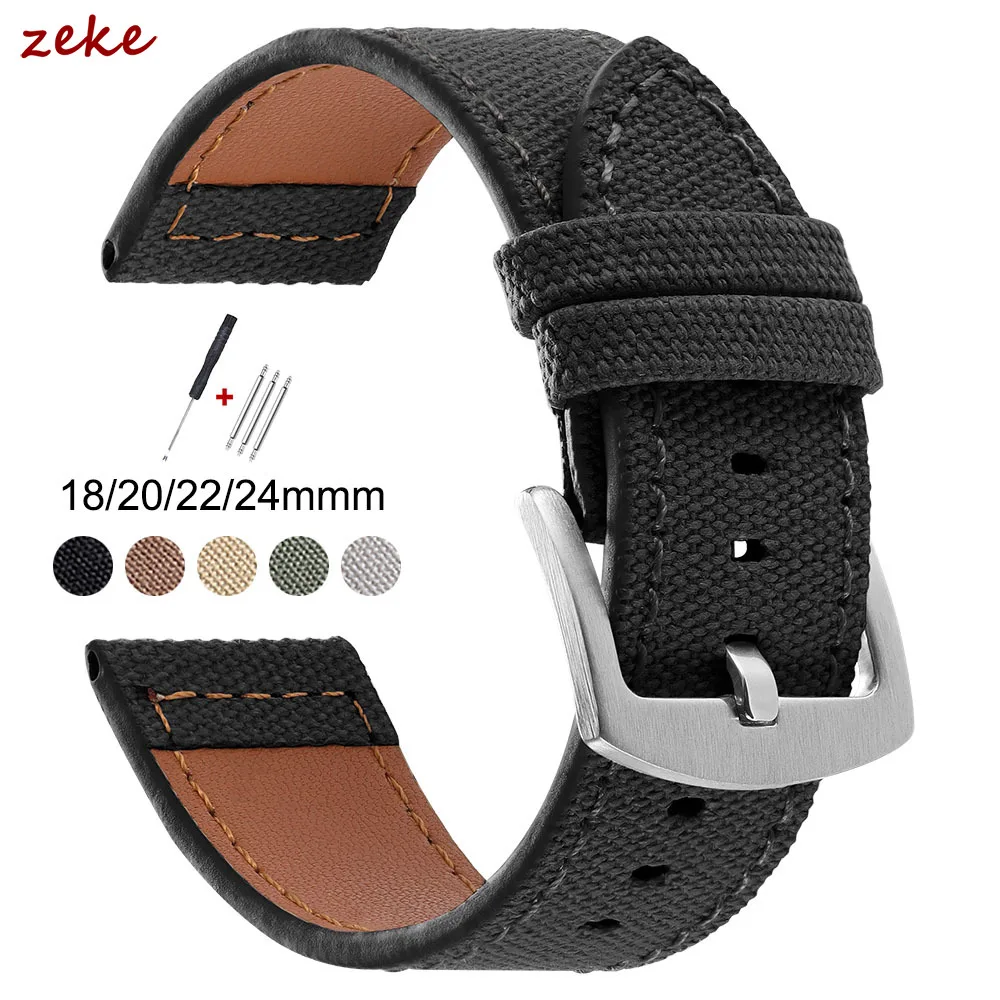 Bracelet de montre en toile de nylon 18mm 20mm 22mm 24mm, bracelet universel pour Omega pour Seiko, vert, noir, beige