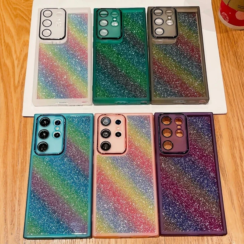 Rainbow Glitter Case For Samsung Galaxy A15 A25 A35 A55 A05 A05S A14 A24 A34 A54 A72 A32 A52 A13 A23 A33 A53 A73 A12 A22 Cover