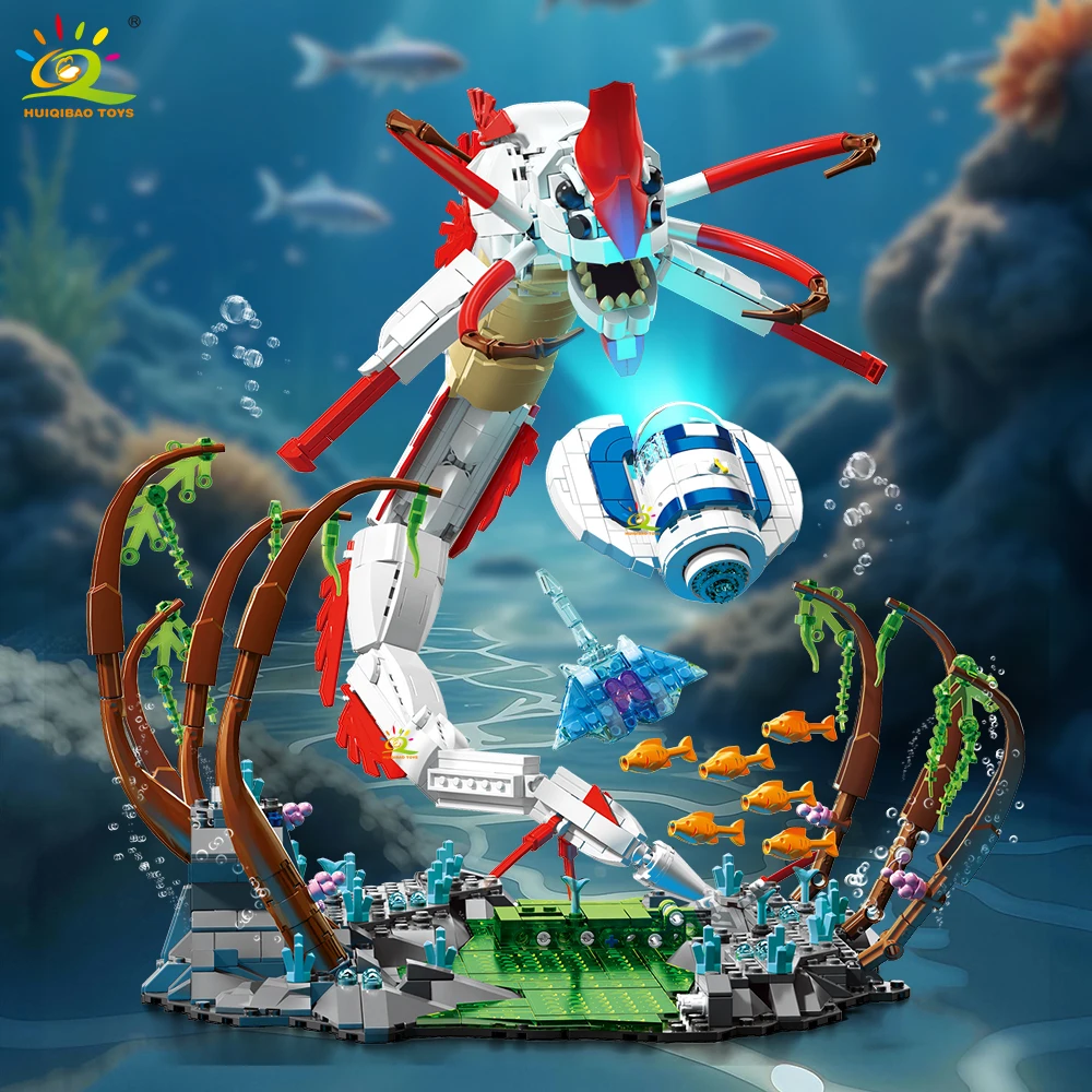 

HUIQIBAO 1355PCS MOC Deep Sea Death Monster Building Blocks Fish Animal model assembly Bricks Toy set for children gift