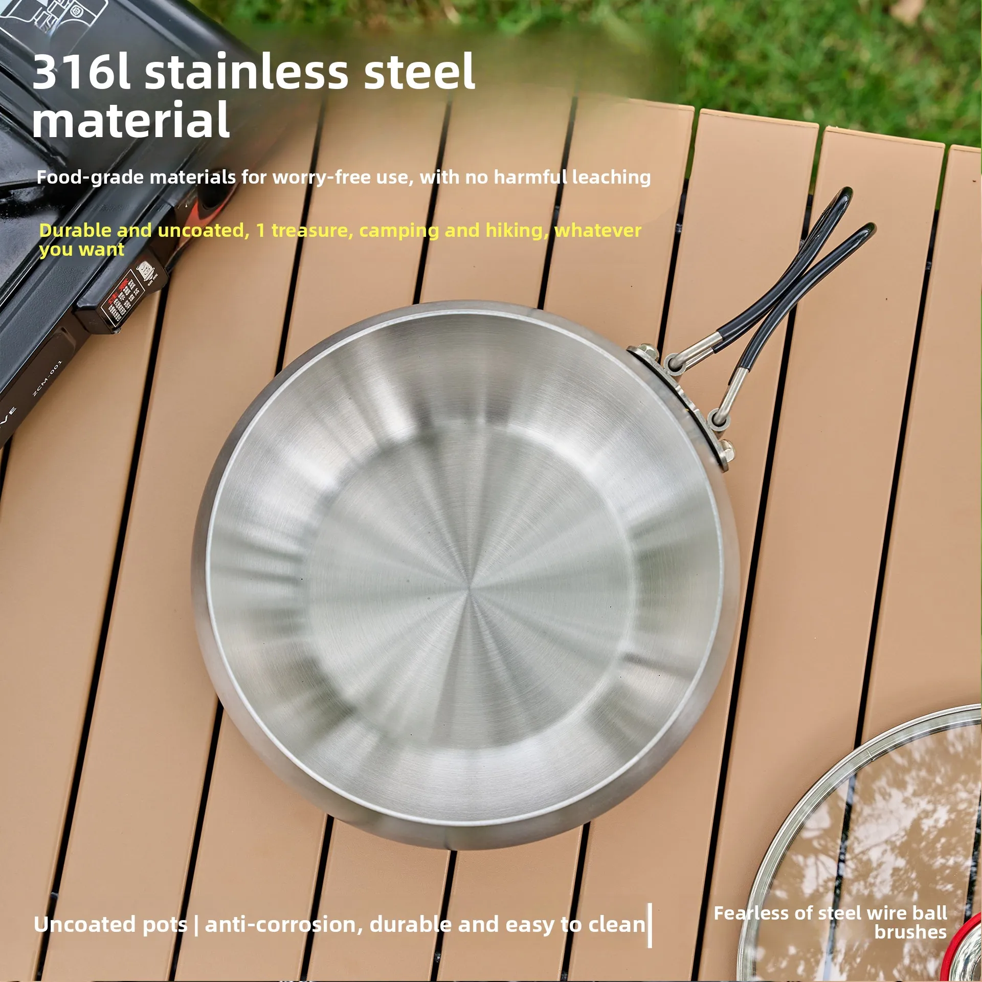 Outdoor Foldable Small Fryer 316L Stainless Steel Portable Camping Multifunctional Fryer Uncoated Fryer