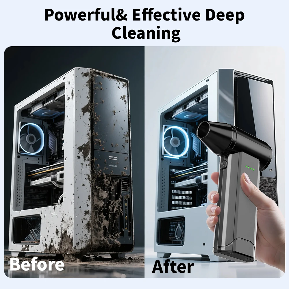 منفضة هواء كهربائية FOURQ-100000 دورة في الدقيقة منفضة هواء لاسلكية فائقة الطاقة للكمبيوتر ولوحة المفاتيح والخارجية والمنزل والسيارة