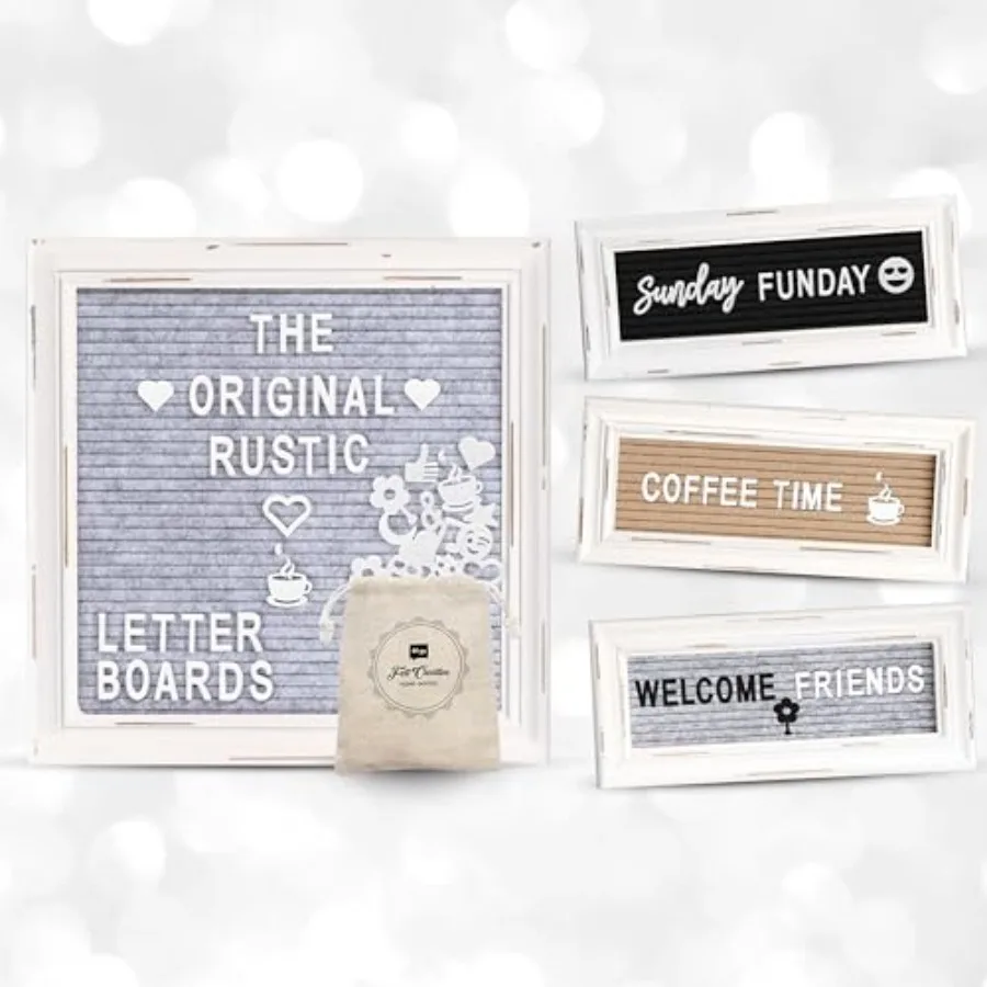 

Letterboards + Mini Letterboards Bundle - Gray 10x10 Felt Letter Board with Stand and 4x10 Mini Letter Boards Set of 3 Farmhous