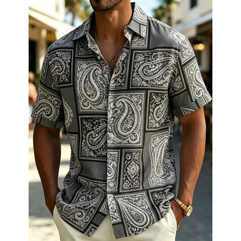Men's Classic Bohemian Paisley Print Casual Shirt, Breathable Top For Summer Leisure Beach Gathering And Daily Everyday Wear