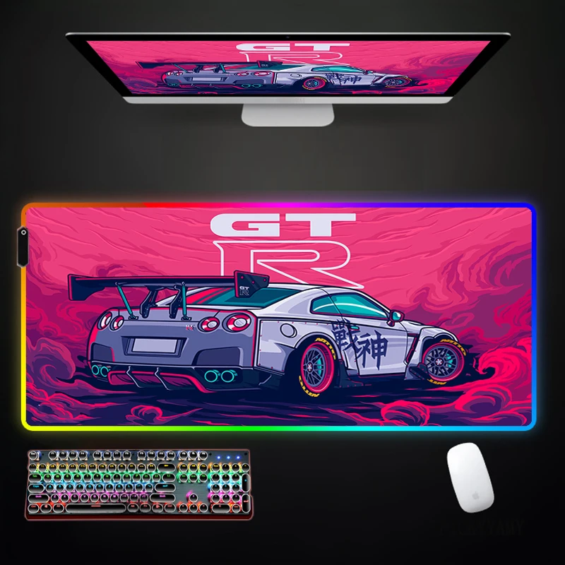 

Car Design Large RGB Mouse Pad Gaming Mousepad LED Mouse Mat Gamer Mousepads PC Desk Pads RGB Keyboard Mats XXL 35.4x15.7in