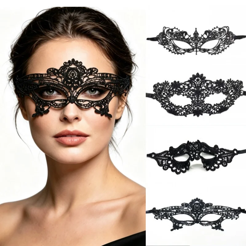 Women Masquerade Prom Black Lace Floral Eye Mask Queen Princess Makeup Face Mask Cosplay Party Nightclub Dance Half-Face Mask