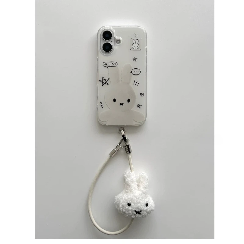 Miffy Rabbit Mobile Phone Lanyard Leather Simple Girls Autumn and Winter Plush Handmade Original Pendant Rabbit