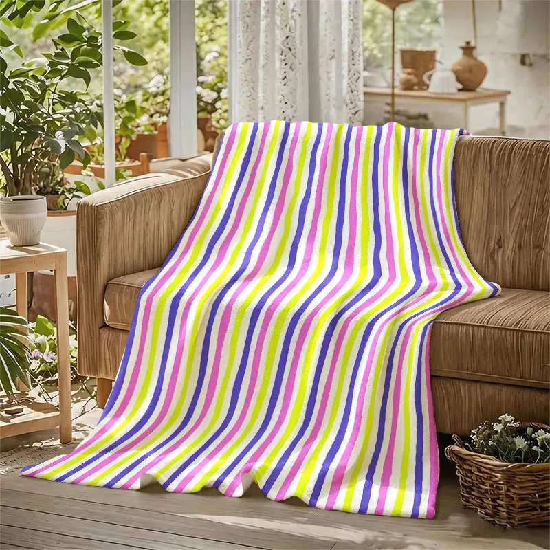 Rainbow Wavy Stripes Flannel Blanket Perfect for Sofa Office Bed Travel Sleep Read Relax Camping Four Season Use
