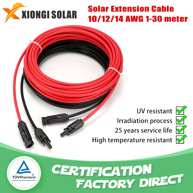 XIONGISOLAR solar pv cable  wire Black+Red 2.5/4/6mm2 with Male and Female extension cord us plug 10/12/14 AWG Solar PV Wires