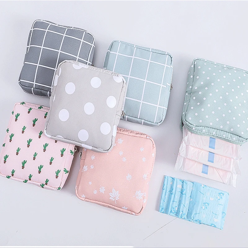 

Women's Sanitary Napkin Tampon Portable Storage Bag Cotton Travel Zipper Cosmetics Lipstick Headset Change Sundry Storage Bag
