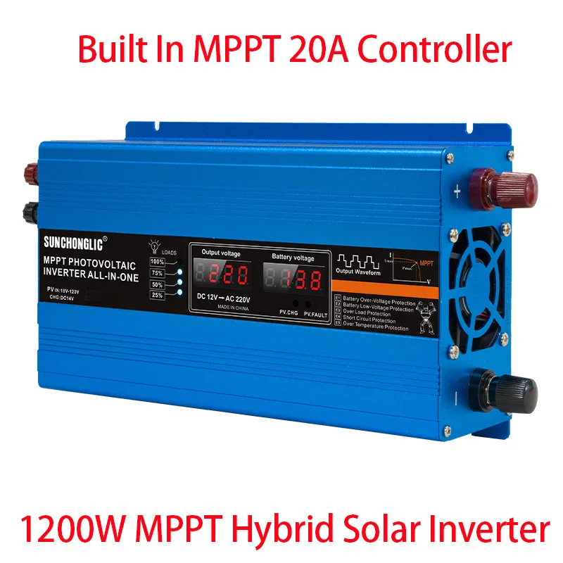 

Гибридный солнечный инвертор MPPT мощностью 1200 Вт, модифицированная синусоидальная волна с солнечным контроллером заряда MPPT 20 А для батареи 12 В