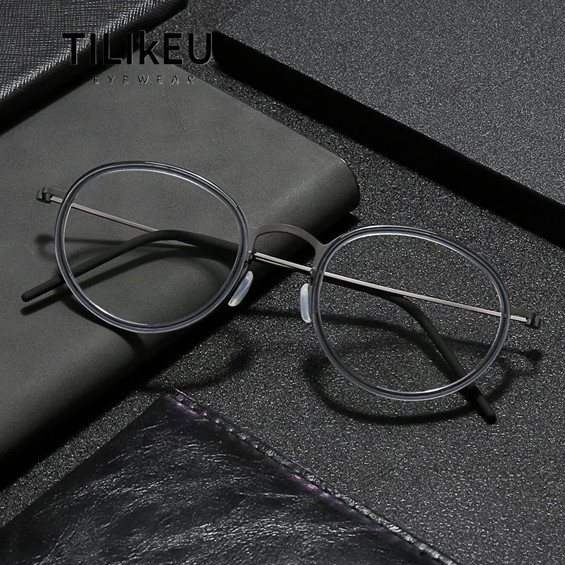 Denmark Brand Pure Titanium Small Round Frame Acetate Circle Rim Retro Glasses Eyewear Men Myopia Screwless Eyeglasses Frame